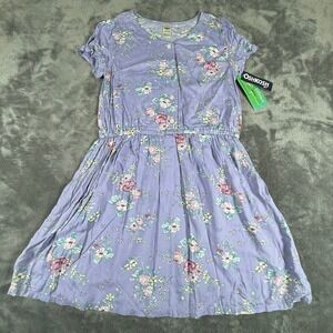 NWT OshKosh B'gosh Girls Floral Print Lavender Dress Button Front Size 14/14A